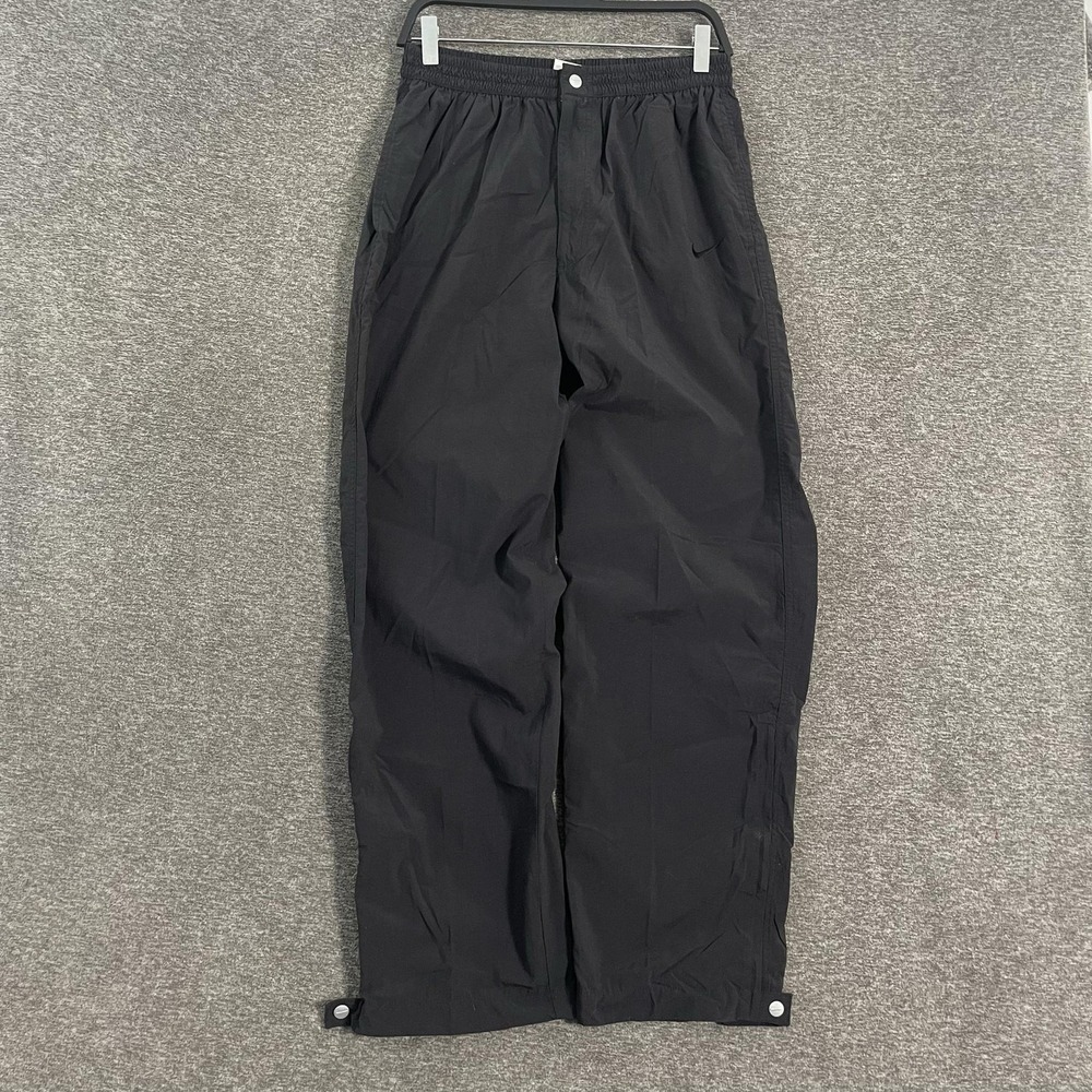 Vtg Nike Pants Mens Large Black Woven Track Nylon Snap Hem Zip Pockets Athletic